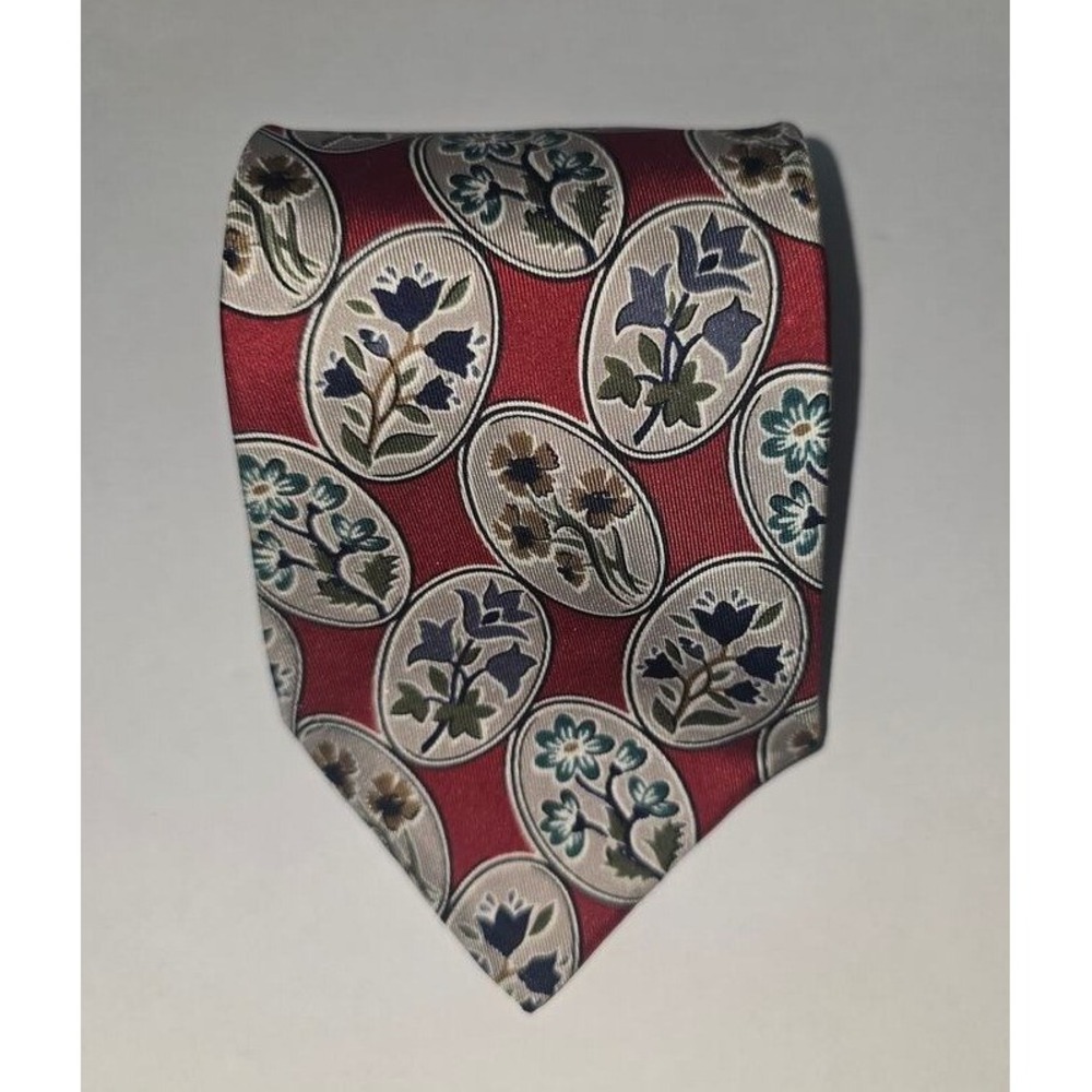 Alexander Julian Colours Silk Tie Red Floral Oval Medallion Handmade Vintage